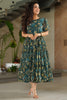 Alluring Green Floral Printed Georgette Casual Wear Dress