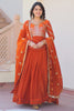 Awesome Orange Zari Embroidery Organza Festival Wear Gown With Dupatta