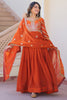Awesome Orange Zari Embroidery Organza Festival Wear Gown With Dupatta