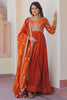 Awesome Orange Zari Embroidery Organza Festival Wear Gown With Dupatta