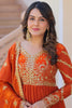 Awesome Orange Zari Embroidery Organza Festival Wear Gown With Dupatta