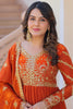 Awesome Orange Zari Embroidery Organza Festival Wear Gown With Dupatta