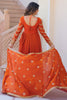 Awesome Orange Zari Embroidery Organza Festival Wear Gown With Dupatta