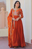 Awesome Orange Zari Embroidery Organza Festival Wear Gown With Dupatta