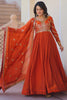 Awesome Orange Zari Embroidery Organza Festival Wear Gown With Dupatta