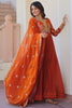 Awesome Orange Zari Embroidery Organza Festival Wear Gown With Dupatta