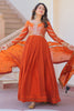 Awesome Orange Zari Embroidery Organza Festival Wear Gown With Dupatta