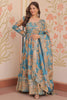 Glamorous Sky Blue Floral Printed Silk Event Wear Gown With Dupatta