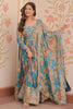 Glamorous Sky Blue Floral Printed Silk Event Wear Gown With Dupatta
