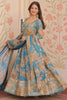 Glamorous Sky Blue Floral Printed Silk Event Wear Gown With Dupatta