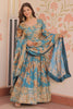Glamorous Sky Blue Floral Printed Silk Event Wear Gown With Dupatta