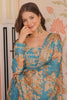 Glamorous Sky Blue Floral Printed Silk Event Wear Gown With Dupatta