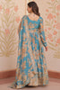 Glamorous Sky Blue Floral Printed Silk Event Wear Gown With Dupatta
