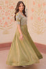 Spectacular Pista Green Bead Work Organza Event Wear Gown
