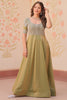 Spectacular Pista Green Bead Work Organza Event Wear Gown
