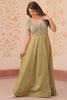 Spectacular Pista Green Bead Work Organza Event Wear Gown