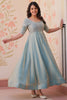 Splendid Sky-Blue Beads Embroidery Organza Function Wear Gown