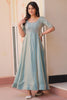 Splendid Sky-Blue Beads Embroidery Organza Function Wear Gown