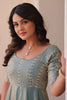 Splendid Sky-Blue Beads Embroidery Organza Function Wear Gown