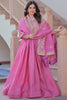 Charming Pink Sequins Organza Engagement Wear Gown With Dupatta