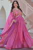 Charming Pink Sequins Organza Engagement Wear Gown With Dupatta