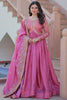 Charming Pink Sequins Organza Engagement Wear Gown With Dupatta