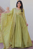 Tantalizing Pista Green Sequins Organza Festival Wear Gown