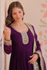 Fabulous Purple Sequins Georgette Reception Wear Gown With Dupatta