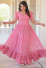 Dazzling Pink Color Printed Georgette Festival Wear Gown
