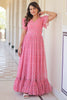 Dazzling Pink Color Printed Georgette Festival Wear Gown