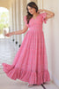 Dazzling Pink Color Printed Georgette Festival Wear Gown