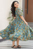 Glamorous Green Floral Printed Georgette Casual Wear Dress