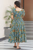 Glamorous Green Floral Printed Georgette Casual Wear Dress