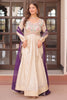 Dazzling Off-White Zari Weaving Silk Festival Wear Gown With Dupatta