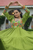 Lovely Green Gamthi Work Rayon Navratri Wear Layered Gown