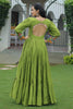 Lovely Green Gamthi Work Rayon Navratri Wear Layered Gown