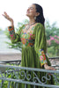 Lovely Green Gamthi Work Rayon Navratri Wear Layered Gown