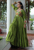 Lovely Green Gamthi Work Rayon Navratri Wear Layered Gown