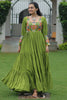 Lovely Green Gamthi Work Rayon Navratri Wear Layered Gown