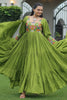 Lovely Green Gamthi Work Rayon Navratri Wear Layered Gown
