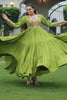 Lovely Green Gamthi Work Rayon Navratri Wear Layered Gown