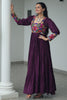 Bewitching Wine Kutchi Work Rayon Navratri Special Gown