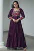 Bewitching Wine Kutchi Work Rayon Navratri Special Gown