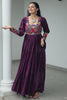 Bewitching Wine Kutchi Work Rayon Navratri Special Gown