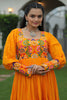 Pleasant Orange Kutchi Work Rayon Navratri Wear Gown