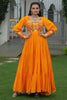 Pleasant Orange Kutchi Work Rayon Navratri Wear Gown