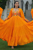 Pleasant Orange Kutchi Work Rayon Navratri Wear Gown