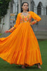 Pleasant Orange Kutchi Work Rayon Navratri Wear Gown