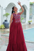 Sweet Maroon Mirror Work Rayon Navratri Special Gown