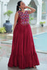 Sweet Maroon Mirror Work Rayon Navratri Special Gown